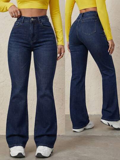 Jeans Acampanados de Mezclilla Elástica Pantalones Pantalón de Mezclilla para Mujer Acampanados Jeans Azul de Dama Flare Vaquero Casual Pierna Bota Ancha Acampanado Femenino Vaqueros Campana bolsas Bolsillos Tiro Alto Cintura Alta Ajustada Denim Grueso Strech Versátil Primavera Verano Diario Urbano Y2K Aesthetic Moderno Juvenil Escuela Colegio Trabajo Confort Día Noche salida Calle Concierto Festival músical