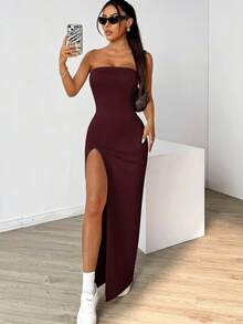 SHEIN EZwear 女士中紫色开衩无袖连衣裙，夏季连衣裙，春季服装 - 中紫紅色 - 查看 7