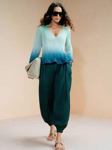 Women's Pleated Pocket Casual Versatile Daily Wear Lantern Pants - Green - View 1