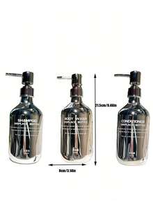 Haus Hana 1pc Silver Bathroom Dispenser Set, Suitable For Hotels And Shower Rooms, Includes Refillable Shampoo, Body Wash And Conditioner Pump Bottles. Easy To Refill, With Leak-Proof Pump Function, 500ml. Perfect For Use In Hotel, Home Bathrooms, Shower Walls Or Countertop Installations. Ideal Gift Choice For Hotel Managers And Bathroom Organizing Enthusiasts. - multicolor - View 7