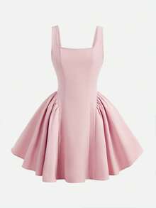Girlism Tween Girls Sleeveless Dusty Pink Square Neck Mini Dress,Summer Elegant Party Princess Dress,Waist Cinched Solid Color Pleated Flower Girl Dresses - Pink - View 4