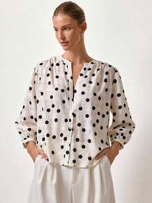 Briarwyn Áo khoác cardigan nữ thời trang thường ngày cài cúc chấm bi - trắng - Xem 3