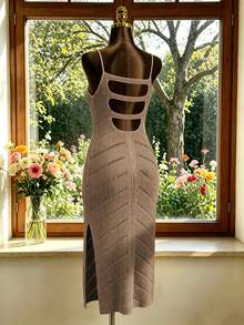 Swim Chiccia Summer Beach Women's Hollow Out Spaghetti Strap Cover Up Dress See Through Dressdress Brown - Khaki - View 3