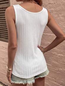 SHEIN LUNE Áo vest không tay kẻ sọc dọc màu trắng mới cho mùa hè dành cho nữ, thiết kế cài một hàng cúc, dáng ôm, đa năng, thích hợp mặc hàng ngày và đi làm. - trắng - Xem 2