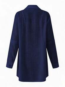 Swim Vcay Áo khoác kimono dài tay nữ màu trơn thêu rỗng, kiểu dáng thường ngày đa năng. - Màu xanh hải quân - Xem 8