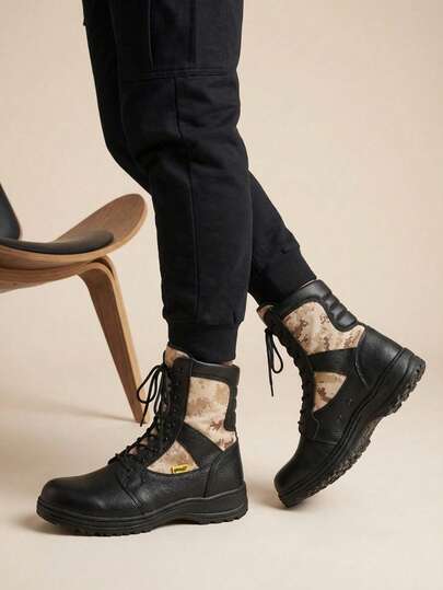 botín militar, plataforma, tacón ancho, agujetas, cierre lateral, punta redonda, botín urbano, moda, casual, cómodo.