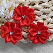30 piezas/set Accesorio de decoración de prendas de unicolor, diseño de flor de cristal de fantasía de tela linda para manualidades y accesorios de joyería DIY para coser - Rojo - Ver 18
