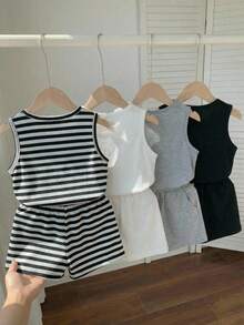 SHEIN 4pcs Young Boys' Casual Comfortable Tank Top, Suitable For Spring & Summer - Multicolor - View 3