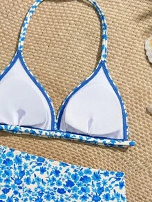 SHEIN Tween Girls Beach Vacation Halter Neck Swimwear Set - Blue - View 6