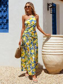 Vivid Eden Woven Printed Open Back Dress For Women,Women Summer Clothing,Vacation Style,For Beach Vacation - Yellow - View 5
