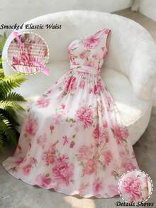 EMERY ROSE Đầm maxi chiffon màu hồng in hoa mẫu đơn, kiểu dáng thanh lịch thành thị, thích hợp cho nữ mặc hàng ngày, đám cưới, sự kiện trang trọng, đi làm, tiệc tốt nghiệp, kỳ nghỉ, hẹn hò, lễ Phục sinh, tiệc tùng, Halloween, Giáng sinh, Năm mới, Lễ Tạ ơn, đám cưới. - Hồng - Xem 3