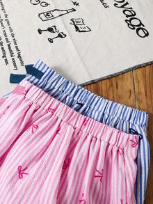 SHEIN LMoss Kids 女童条纹蝴蝶结装饰短裤 - 彩色 - 查看 5