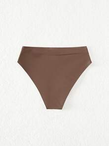 Swim Basics 女士性感夏季度假休闲交叉腰带纯色沙滩比基尼泳裤 - 咖啡棕 - 查看 2