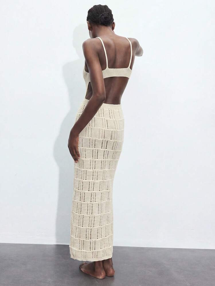 SHEIN Maija Vestido de Tricô Minimalista Sem Costas de Cor Sólida, Uso Casual Diário para Mulheres
