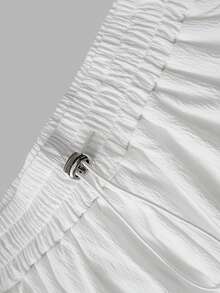 With My Calm With My Calm Women's Sports Yoga Outdoor Gym 2 In 1 Shorts, Elastic Waistband With Drawstring, Mesh Pockets On Sides - White - View 7
