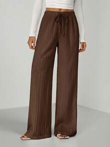 SHEIN Tall Pantalones con cintura con cordón en tela arrugada - Marrón Chocolate - Ver 7