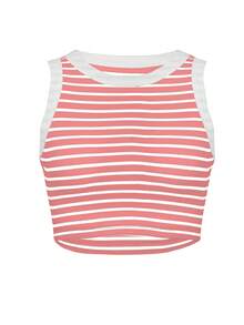 INAWLY Women'S Striped Cropped Tank Top Graphic Tees Women Tops - Pink - View 5