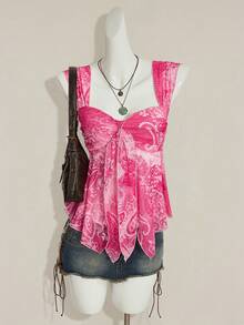 SHEIN ICON 女士性感Y2K露背系带水钻镂空黑色短款上衣 - 粉色 - 查看 5
