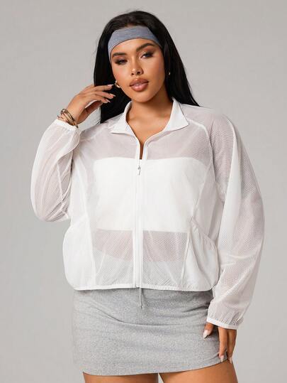 Rhythm Era Áo khoác lưới thể thao dáng rộng dành cho nữ cỡ lớn, có khóa kéo.