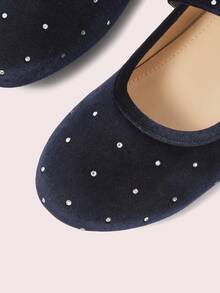 CUCCOO DOLLMOD Giày Mary Jane nữ đính đá và đinh tán nhung, kiểu dáng mới mùa xuân hè, thời trang công sở thoải mái, khóa cài thấp, đế bằng kiểu giày búp bê. - Màu xanh hải quân - Xem 5