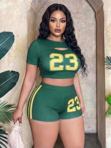 Slaydiva 2026新款加大码CURVE字母印花露背比基尼，时尚沙滩泳装，欧美跨境设计 - 綠色 - 查看 3