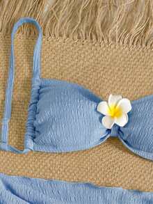 Swim Vcay Conjunto de bikini de 3 piezas para mujer de talla, de unicolor con estampado floral, para playa y resort - Azul - Ver 4
