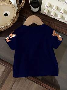 Baby Boy Casual Minimalist Cartoon Pattern Round Neck Short Sleeve Loose T-Shirt, Suitable For Summer - Multicolor - View 3