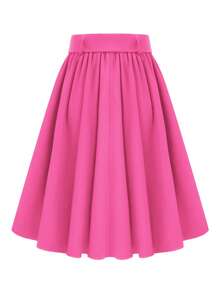 EMERY ROSE Women's Solid Color Button Casual Versatile Date Outing A-Line Skirt - Hot Pink - View 2