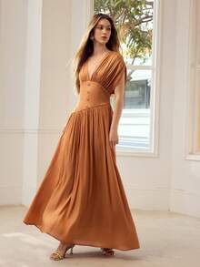 MOTF PREMIUM WOMEN'S EXTRA LONG DRESS, SUITABLE FOR DATES AND VACATIONS, SPRING/SUMMER - Brown - View 6