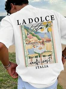 T-shirt Manfinity Dauomo rétro italien à imprimé citron de la côte d'Amalfi pour hommes, haut décontracté d'été et t-shirt pour hommes - Noir 2 - Voir 2