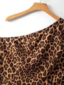 GlowEve CURVE Plus Size Women's Chocolate Brown Leopard Print Blouse, Summer Classy Sexy Night Out Tea Party Club Asymmetric Collar Sleeveless Cinched Waist A-Line - Multicolor - View 4