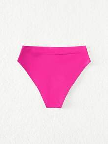 Swim Basics 女士性感夏季度假休闲交叉腰带纯色沙滩比基尼泳裤 - 玫紅色 - 查看 2