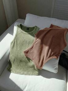 Comfortcana Bộ áo hai dây dệt kim liền mạch hai tông màu rách rưới dành cho nữ, mùa hè. - Nhiều màu - Xem 5