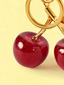 Popjeli 1 mặt dây chuyền hình quả anh đào, móc khóa pha lê hình quả anh đào lớn mới, móc khóa hình quả anh đào lấp lánh có kẹp, nhựa sáng bóng và vật liệu kim loại, dành cho phụ nữ, ví và túi xách, phụ kiện ô tô, túi xách, trường học, dễ thương theo phong cách Goth Y2k - Nhiều màu - Xem 3