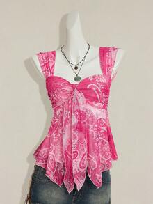 SHEIN ICON 女士性感Y2K露背系带水钻镂空黑色短款上衣 - 粉色 - 查看 4
