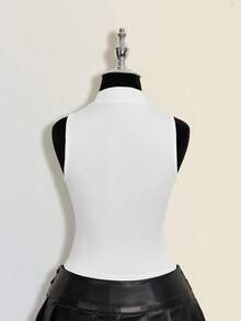 SHEIN ICON 女士修身休闲交叉透视高领背心 - 白色 - 查看 11