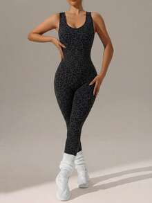 Seamluxe SHEIN Sport Mono sin mangas sin espalda con estampado de leopardo para mujer - Multicolor - Ver 7