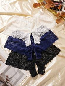 SHEIN Set de 3 bragas sexy de encaje con abertura en la entrepierna para tallas grandes - Multicolor - Ver 2