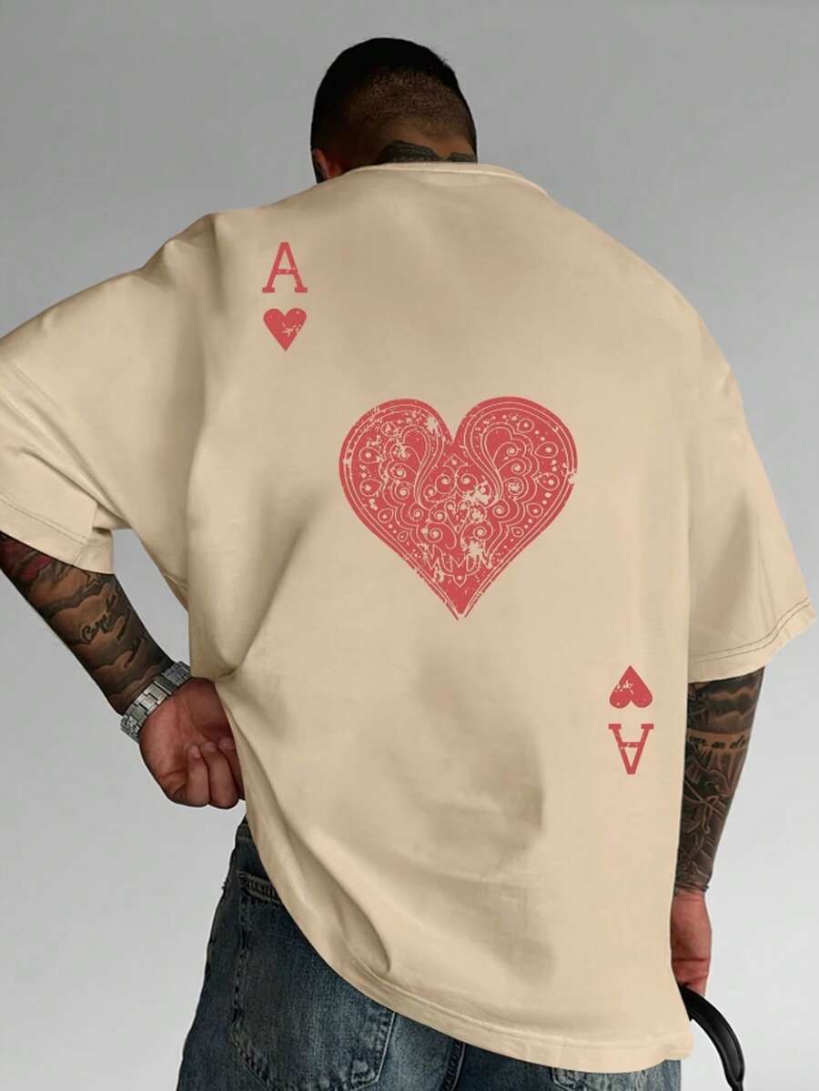 Manfinity Plus Size Men Heart Print Short Sleeve T-Shirt