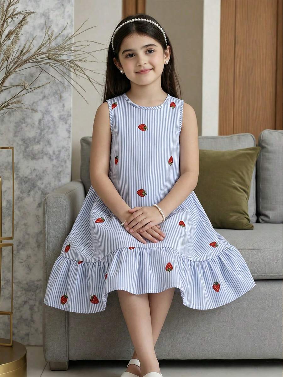 Young Girl Casual Everyday Comfortable Loose Dress - White - View 1