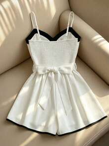 GlowEve Elegant Vintage Color Block Casual Commute Fashionable Women Romper - Multicolor - View 2