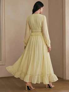 Anewsta Elegant Luxury Lace Patchwork Slim Fit Long Dress, Suitable For Spring To Summer, Dresses Party, Women, Floral - Light Yellow - View 5