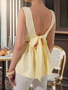 SHEIN Rückenfreies Umstandstop mit Bindeträgern und Schleife aus jacquard-gemustertem Stoff Einfarbig - Gelb - Übersicht 7