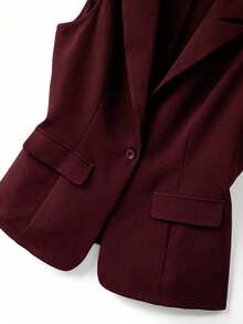 GlowEve CURVE Plus Size Women's Notched Collar Single-Breasted Vest Jacket And Shorts Casual Commuter Suit Set - Burgundy - View 4