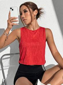 Core Rhythm Áo tank top thể thao thoáng khí, màu trơn, kiểu dáng thường ngày, thích hợp cho mùa hè. - Đỏ - Xem 2