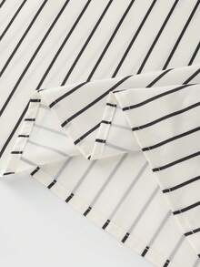 SHEIN Franclia 女士夏季休闲A字条纹半身裙，松紧腰带设计，优雅加长杏色条纹半身裙，适合女士夏季穿着 - 彩色 - 查看 6