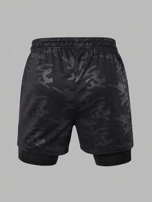 Gym Rark Men's 1pc Wing Print Drawstring Waist Double Layer Sports Shorts, Gym - Black - View 2