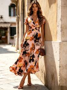 Balvessa 优雅碎花束腰连衣裙，春夏款 - 淺粉色 - 查看 6