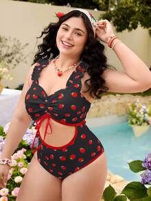 Swim Mod Traje de baño sexy de bikini con estampado aleatorio y espalda descubierta para mujer de talla grande - Multicolor - Ver 5