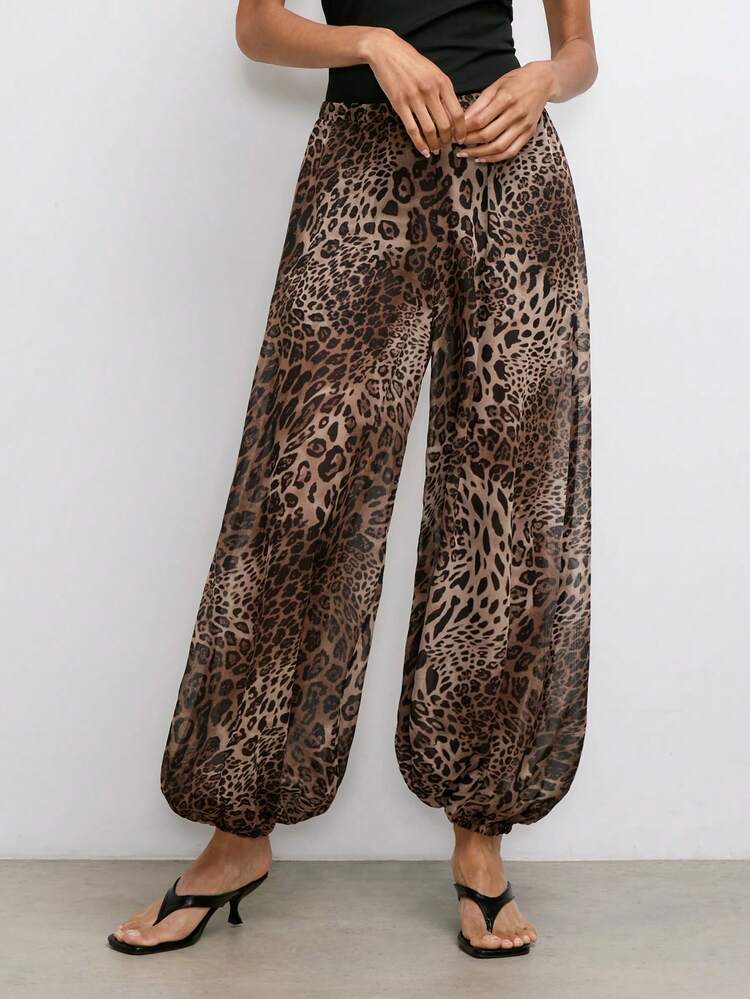SHEIN Maija Women's Leopard Print Casual Versatile Daily Wear Lantern Pants, Summer Clothes, Summer Outfits, Summer Outfits For Women , Beach Outfit, Holiday Outfits , Y2K , Country Concert Outfit